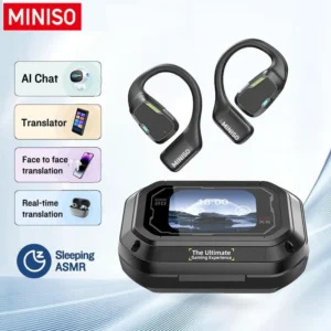 MINISO M98 AI Translation Ohrhörer Echtzeit-Übersetzung Offene kabellose Bluetooth-Kopfhörer Unterstützung für 135 Sprachen mit App, Vollfarb-Touchscreen, OWS, integriertes Mikrofon, hochwertiger Sound, Ultra-Komfort, Laufen für iOS und Android